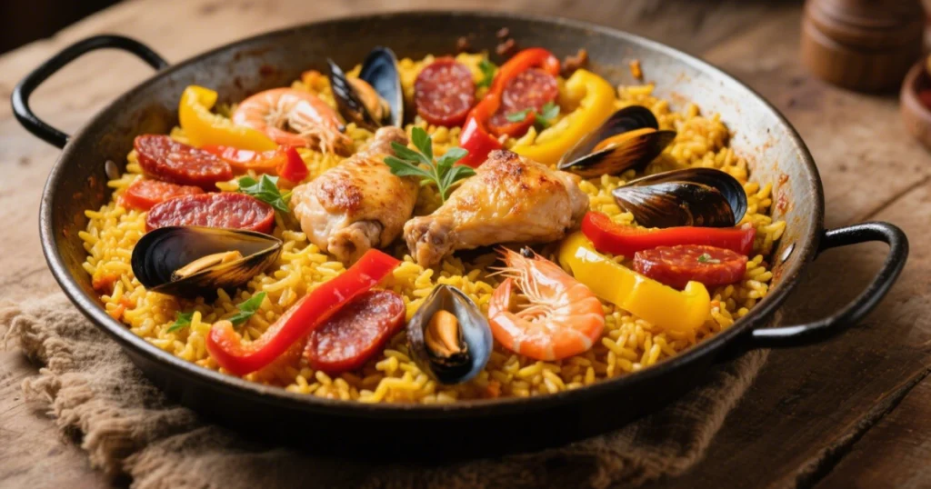 Paëlla fruits de mer, chorizo et poulet de Patou : plat principal familial savoureux