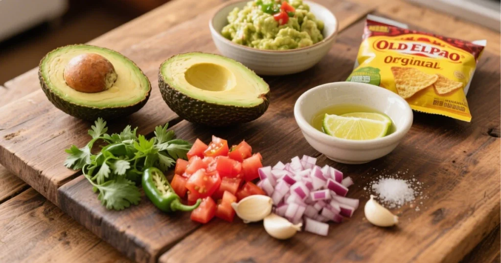 Guacamole Traditionnel : Recette Authentique Mexicaine 2 Ingrédients frais pour guacamole traditionnel : avocats, tomates, oignon, ail, piment vert, coriandre, citron vert, sel, Nachips