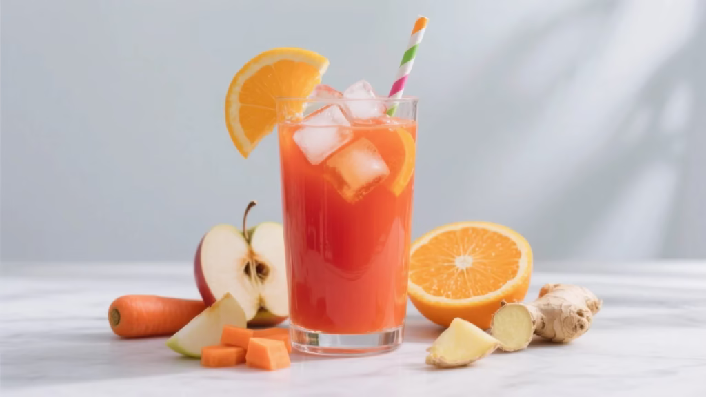 Jus de pommes, carottes, oranges et gingembre