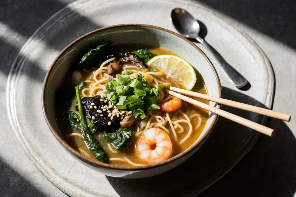 Recette Ramen aux Champignons et Crevettes : Soupe Japonaise Authentique en 16 Minutes