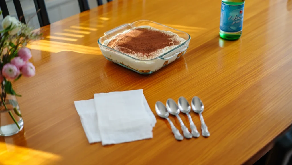 Tiramisù à l’Ananas 6 Tiramisu ananas frais, un dessert léger et acidulé parfait pour l’été. Composé de couches alternées de boudoirs imbibés d’un sirop citronné, de crème mascarpone onctueuse et de dés d’ananas juteux. Présenté dans des verrines ou un plat familial, décoré de zestes de citron, de feuilles de menthe fraîche et de copeaux de noix de coco pour une touche exotique. Éclairage doux mettant en valeur les textures crémeuses et les couleurs vibrantes.