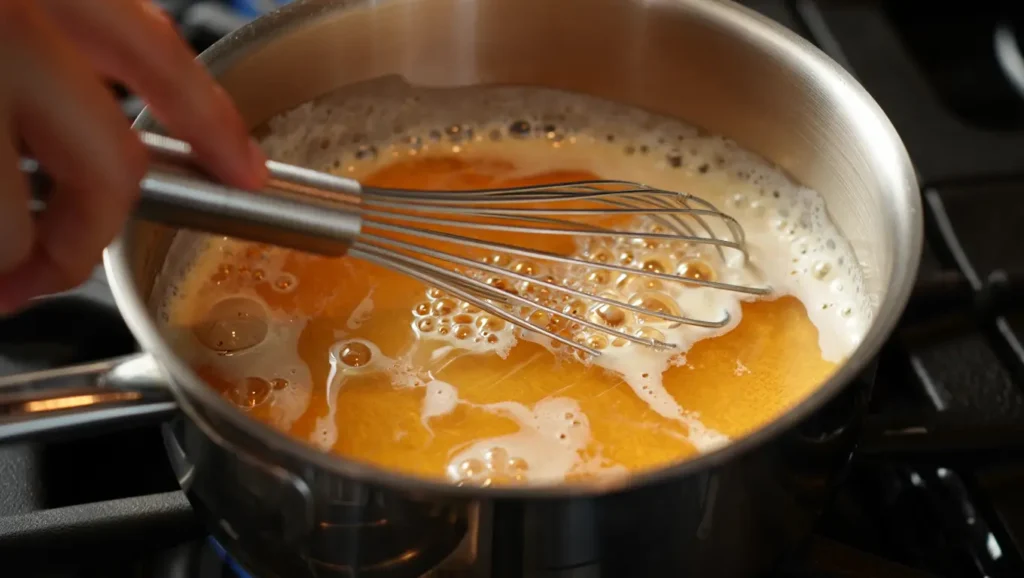 Pouding Chômeur à l’Érable 2 Pouding chômeur maison au sirop d’érable, gâteau doré et moelleux avec sauce fondante, présenté dans un plat carré, ambiance rustique et chaleureuse.