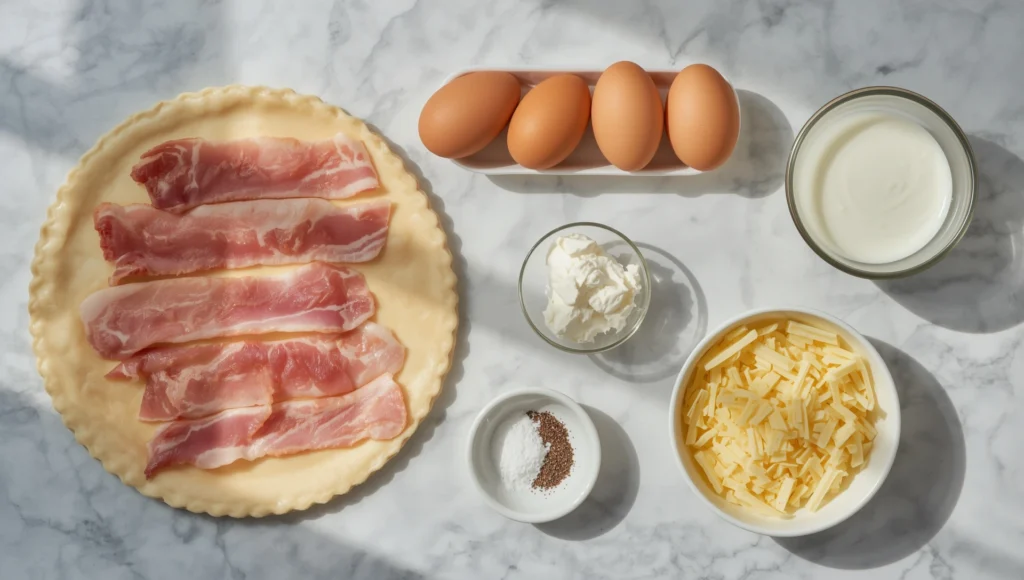 Quiche Lorraine à la Dinde 2 Quiche Lorraine à la dinde dorée et appétissante, servie sur une assiette blanche avec une salade verte légère. Garnie de persil frais et accompagnée d’un couteau en bois. Arrière-plan rustique avec nappe à carreaux rouges et blancs, ambiance chaleureuse et conviviale