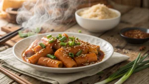 Recette de Tteokbokki : Gâteaux de Riz en Sauce Pimentée Sucrée