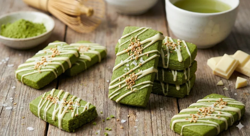Shortbread au Thé Matcha, Chocolat Blanc & Sésame Grillé