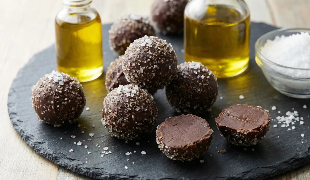 Truffes Chocolat Noir, Huile d’Olive et Fleur de Sel