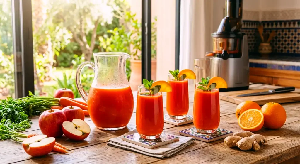 Jus de pommes, carottes, oranges et gingembre