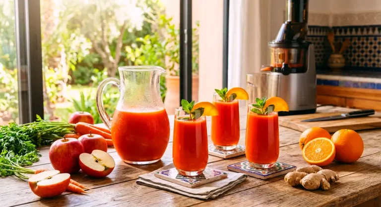 Jus de pommes, carottes, oranges et gingembre