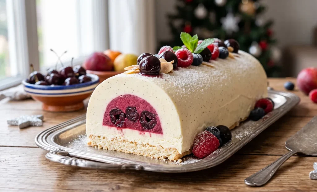 Bûche Glacée Vanille et Fruits Rouges : L&rsquo;Élégance des Cerises Amarena