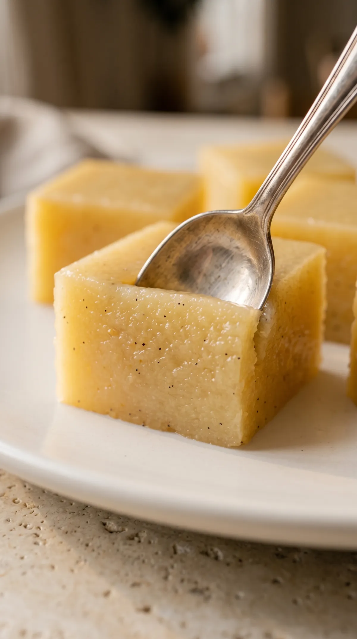Pâtes de fruits sans sucre ajouté ouvertes par une petite cuillère, révélant une texture fine et humide.